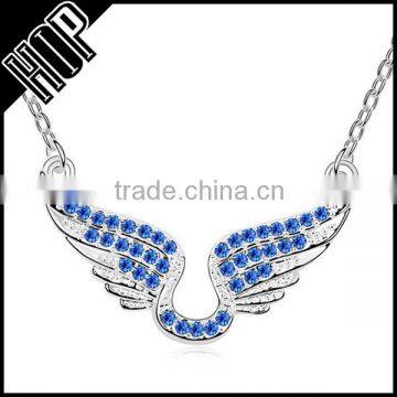 Best selling fashion silver alloy blue crytsal angel wing pendant