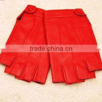 Girls/ladies dress sex red color leather gloves with fingerless