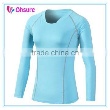 dry fit polyester spandex long sleeve running shirt yoga wear compression shirt for women