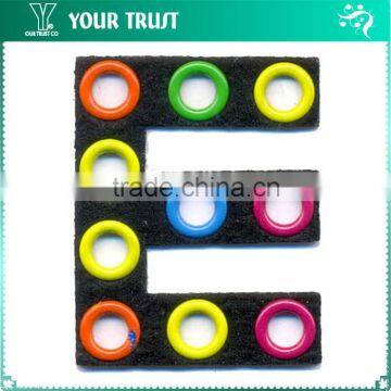 Colorful Metal Grommet E Iron-on Alphabet Letter Applique Patch