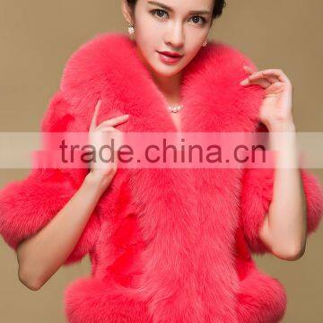 Women's Natural Mink Fur Coat with Fox Fur Collar