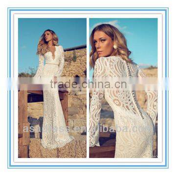 2014 New Fashion Long Sleeve Lace Appliqued Mermaid Gown Long Sleeve Princess Wedding Gowns (WDJV-1009)