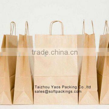 plain take away kraft paper bag with twisted handle, natural kraft paper flat bottom bag, cheap kraft paper shopping bag