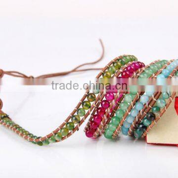 Hand-woven Natural Gem Bracelet Bangle Multilayer Leather Bracelet Women Fashion Wrap Bracelet Jewelry Wholesale photo-3