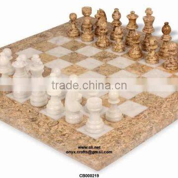 Coral and White Onyx Chess Set