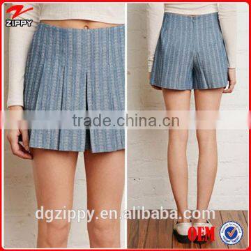 2015 New apparel designs fashion pleated denim shorts for women