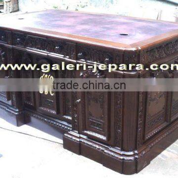 Victorian Style with Leather - Solid Wood Furniture - Office Partner Desk in Office Furniture