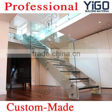 stringer beam staircase \ double stringer mild steel glass railing stair