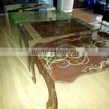 Tea table ceramic digital print glass, tempered glass, hot bent glass, special shape