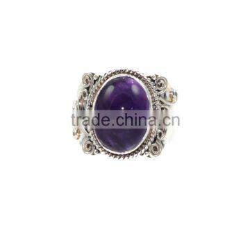 Amethyst Stone and Oval Silver Gemstone Ring photo-2