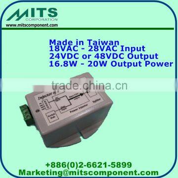 MITS 18V - 28V AC Input POE Injector - 24V & 48V Output, 16.8 - 20W Power, for AP, IP Cam, IP Phone, Industrial Usage, 802.3AF