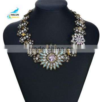 Vintage Tribal Style Layered Colorful Crystal Flower Alloy Statement Neckalce