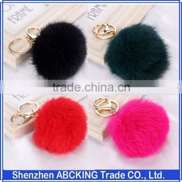 Hot selling New 8CM Length Rabbit Fur Ball Cell Phone Car Keychain Pendant Handbag Charm Key Chain PomPom Charm Keyring