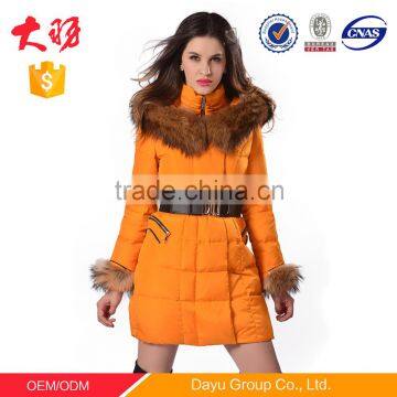 Nylon lining garment down jacket winter down long ladies woman apparel sample offer