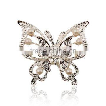 Hollow Alloy Wire Pearl Double Layer Butterfly Light Dress Brooch Pins For Women