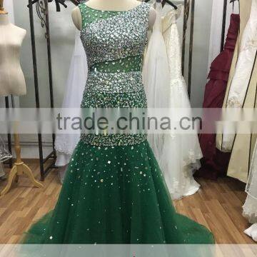 AR-25 High Level And High Quality Long Spaghetti Crystal V-Back Mermaid Heavy Work Prom Dresses 2016