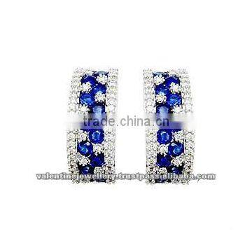 designer diamond and blue sapphire white gold earrings