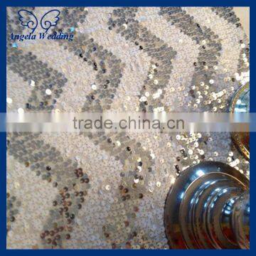 RU018A Hot sale beaded embroidery glitter silver and white chevron sequin table runner