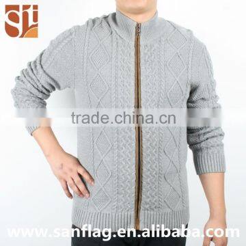 2016 New Style Men High Neck Cardigan With Zip Custom Cotton Pattern Cable Knit Sweater Made in China