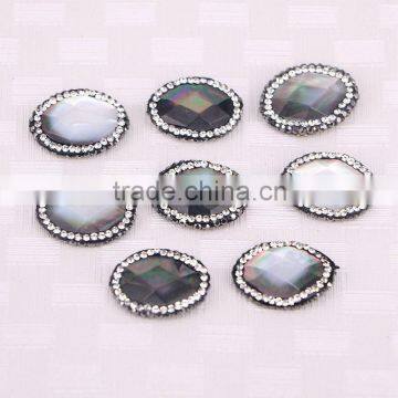 Natural Rainbow Shell Connector Spacer Beads Crystal Paved Oval Shape Gem Jewelry Shell Beads