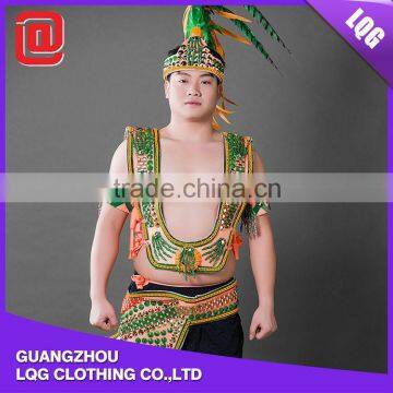 Handmade rhinestone feather decorated sexy male carnival costumes