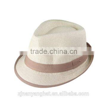 White Straw Panama Fedora Hat With Balck Ribbon Band NY042603