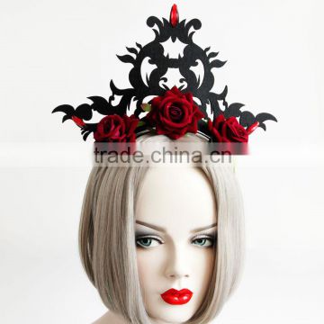 MYLOVE Burgundy rose headband cos queen crown hair accessory