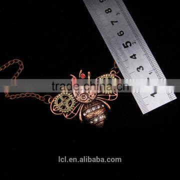 2015 Yiwu Fashion Jewelry Hot Sale Steampunk Bee Gear Pendant With Crystal Statement Necklace Red Copper photo-5