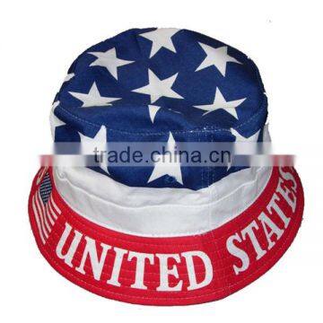 100% cotton custom american flag bucket hat
