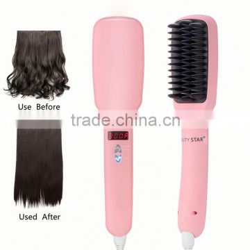 2 in 1 anion LCD electric fast hair straightener with brush attached