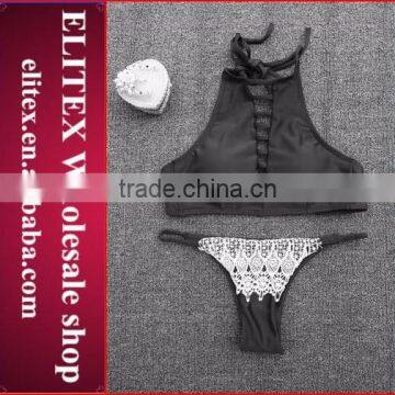 2017 Newest Black Halter Lace Sexy Print Ladies Mature Swimsuit CK361b