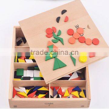 Wooden Educational Toy Froebel Gabe 7 Colorful Geometric Shapes Blocks Combination photo-4