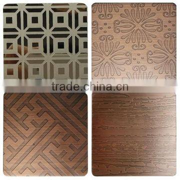 Foshan 304 1.0mm Etching Bronze Color Decorative Stainless Steel Sheet for Decoration