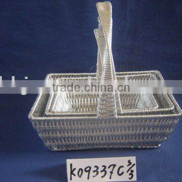 Silver square rattan storage basket with handle