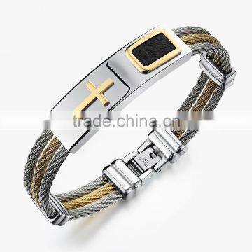 Men's Bracelet 3 Rows Wire Chain Bracelets Bangles Punk Rock Stainless Steel Cross Bracelet Men Christian Men Jewelry photo-6