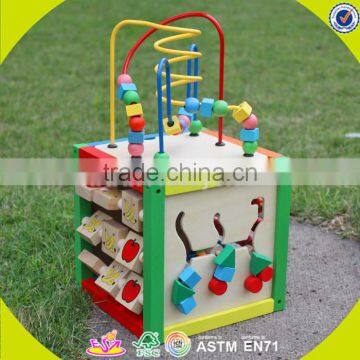 wholesale design funny cubic wire bead toy,multi-function wooden cubic wire bead toy for kids,wooden bead toy W11B060