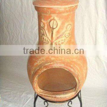 clay chimney with metal stand, fire shelf and lid