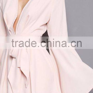 New Arrival Pretty Lovely Long Sleeve v Neckline Pink Romper Playsuits for Women photo-6