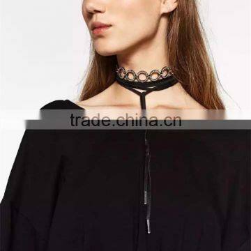 Simple brand dimond choker necklace with long leather rope accessories