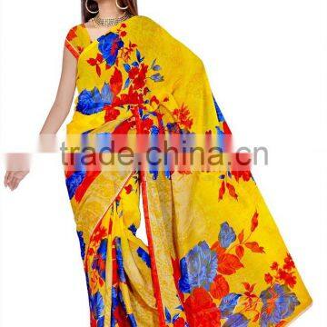 Printed Saree With Blouse Material and 4 Different color