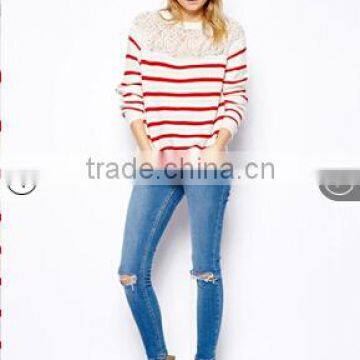lace patched cheap polo shirts/high quality dri fit shirts/lady's stripe polo