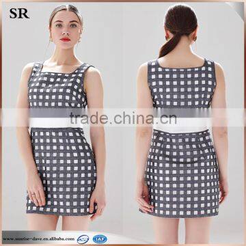 Elegant Simple Top Dress Gridiron Pattern Ladies Smart Casual Dress SR-D9780 photo-1