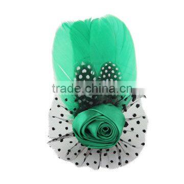 Peacock Feather Fabric Flower Brooch,Girls Rose Hair Clip,Wholesale Flower Feather Pin