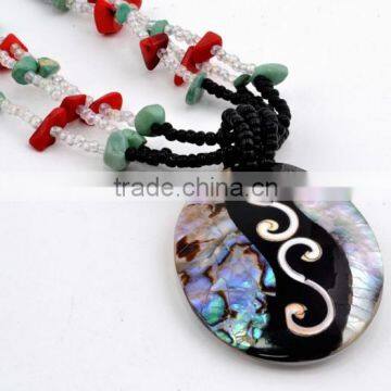 Custom S logo abalone shell necklace woven stone beads chain shell jewelry expensive shell pendant necklace