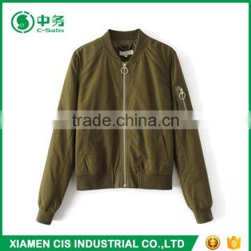 New Arrival Fashion Pure Color 100% Polyester Slim Fit Ladies Pink Bomber Jacket photo-2