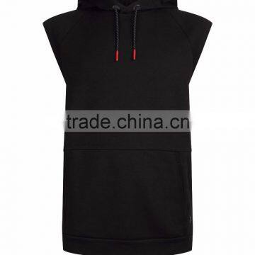 Black Sleeveless Running Hoodie Single Pocket Front Soft Jersey Fabric Fashion Men Tops Custom Made