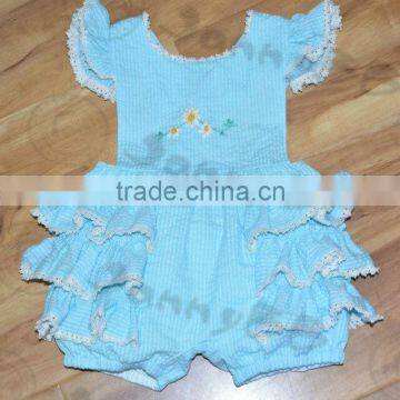 blue stripe seersucker bubble romper smocked baby dress