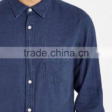 Navy Blue Oxford Long Sleeve Shirt With Chest Pocket photo-2