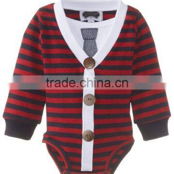 Black and Write Stripe Organic Cotton Winner Wear Long Sleeve Wholesale Happy Newborn Baby Boy Clothing With Button photo-2