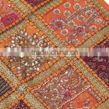Orange Kundan Decorative Pillow Big Floor Indian Decorative Bedding Pillow 24in photo-3